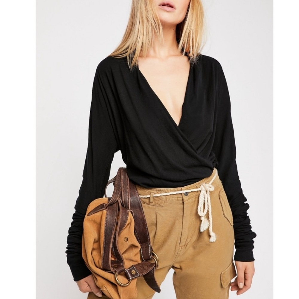 We The Free Roxy Long Sleeve Surplice Black Tee
